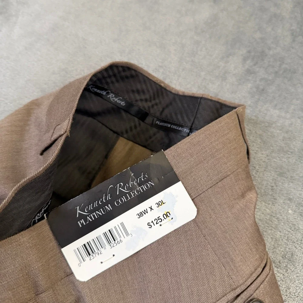 Kenneth Roberts Platinum Collection Suit Set Mens 44L Brown Wool 38x30